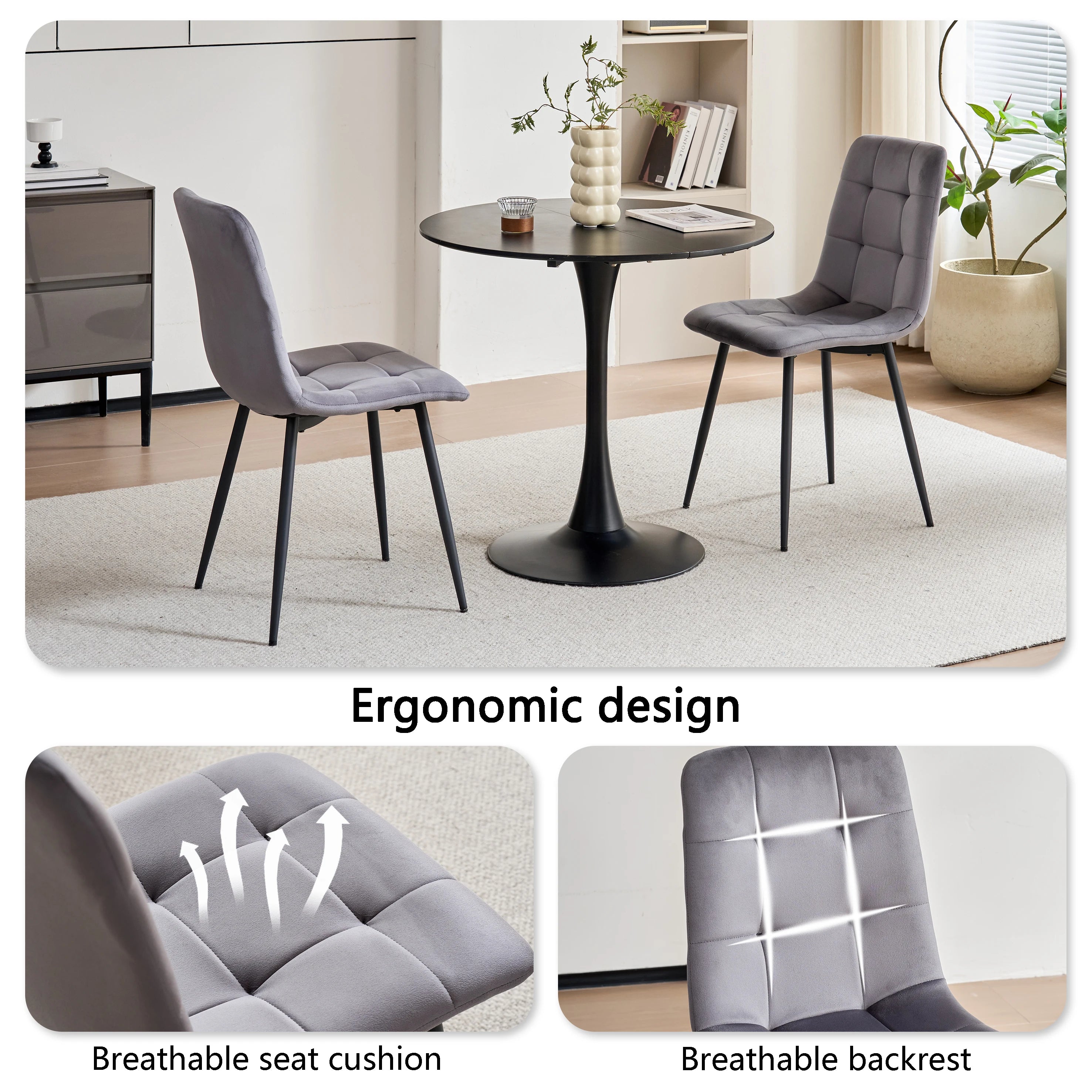 EGOONM Set of 2/4/6 Dining Room Chairs,Upholstered Chairs,Design Chair with Backrest,Velvet Seat,Metal Frame Kitchen Living Room
