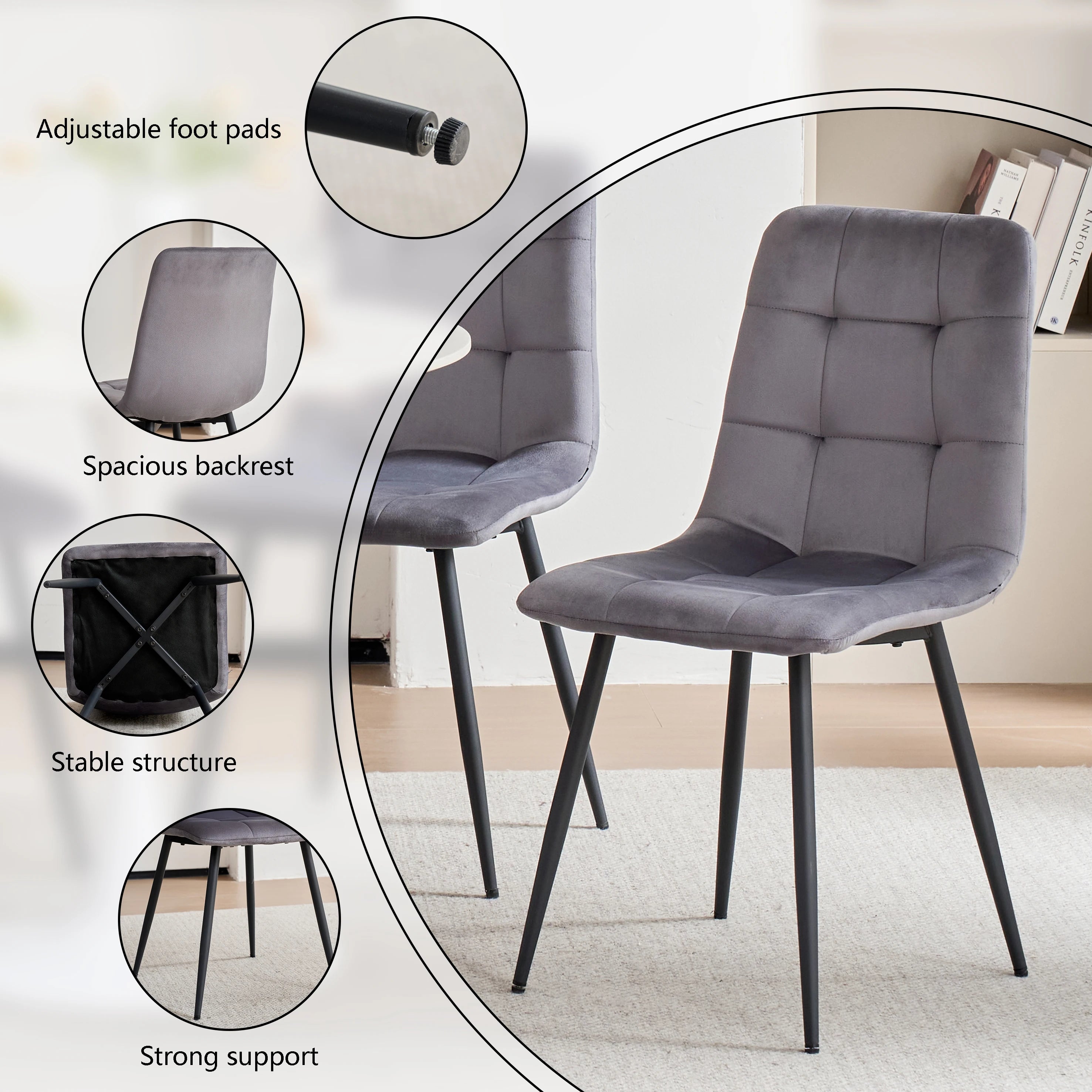 EGOONM Set of 2/4/6 Dining Room Chairs,Upholstered Chairs,Design Chair with Backrest,Velvet Seat,Metal Frame Kitchen Living Room