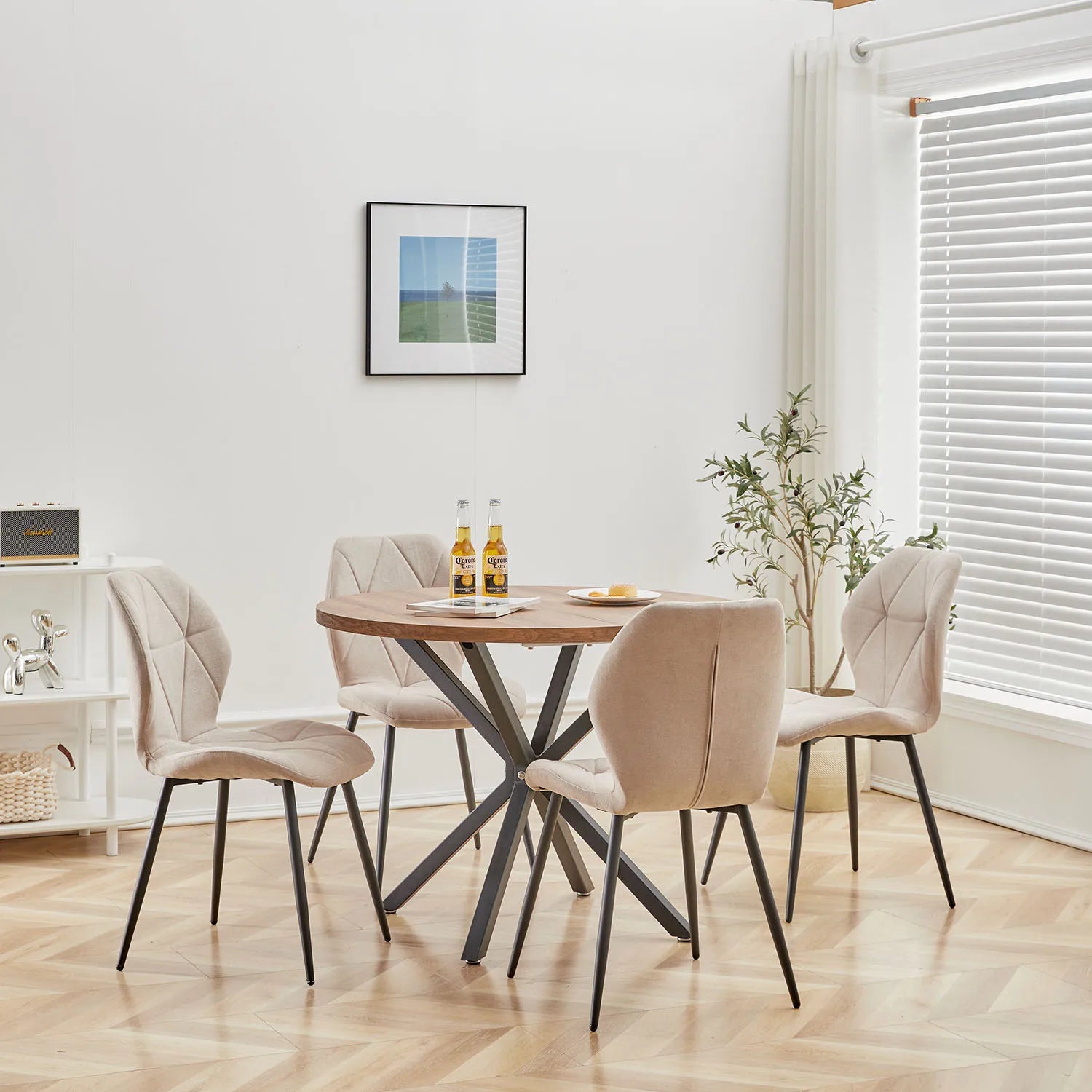 EGOONM Set of 2/4/6 Dining Chairs Upholstered Padded Linen Fabric Kitchen Chairs Metal Legs for Balcony Restaurant  Dining Room