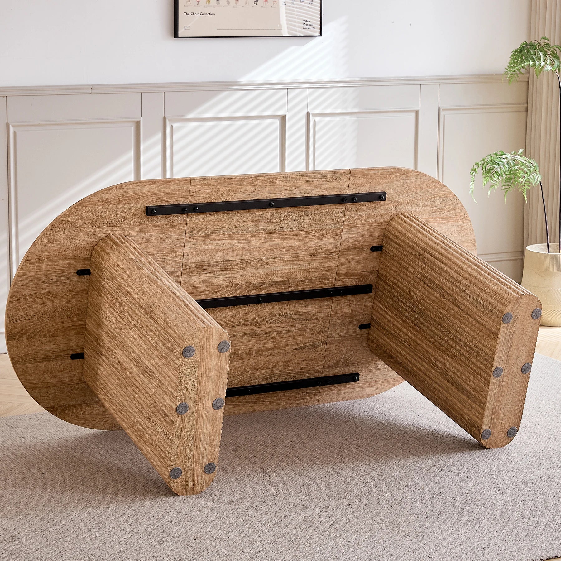 EGOONM  Modern Dining Table Oval Fluted Pedestal Kitchen Table 6-8 Seater Wooden Dinner Table for Dining Room