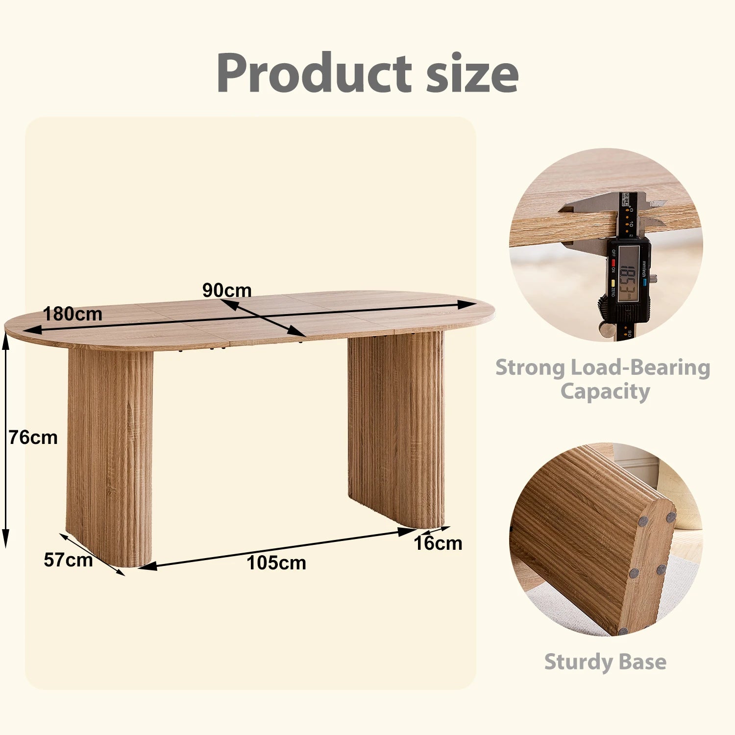 EGOONM  Modern Dining Table Oval Fluted Pedestal Kitchen Table 6-8 Seater Wooden Dinner Table for Dining Room