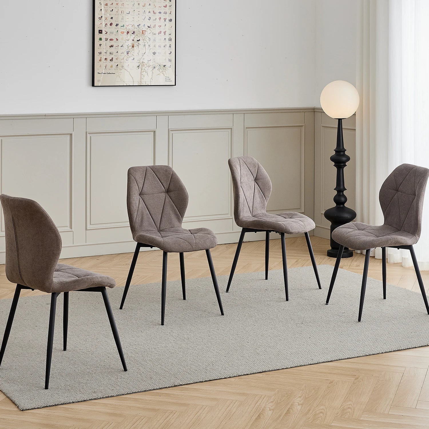 EGOONM Set of 2/4/6 Dining Chairs Upholstered Padded Linen Fabric Kitchen Chairs Metal Legs for Balcony Restaurant  Dining Room