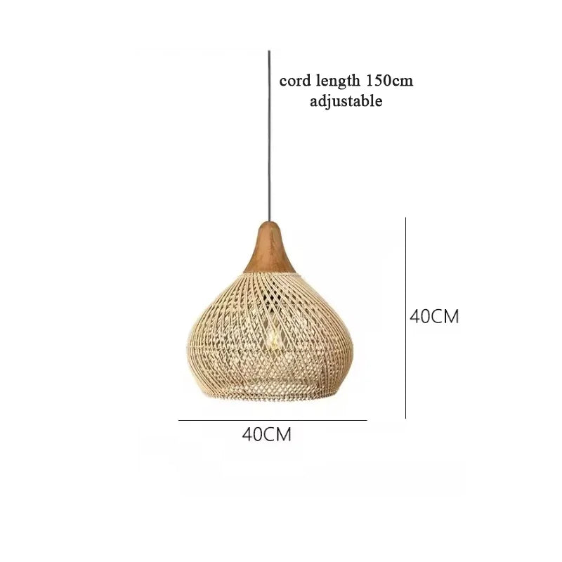 Vintage Rattan Pendant Light Woven Wicker Chandelier for Dining Room Living Room Dining Table LED Ceiling Hanging Lamp E27