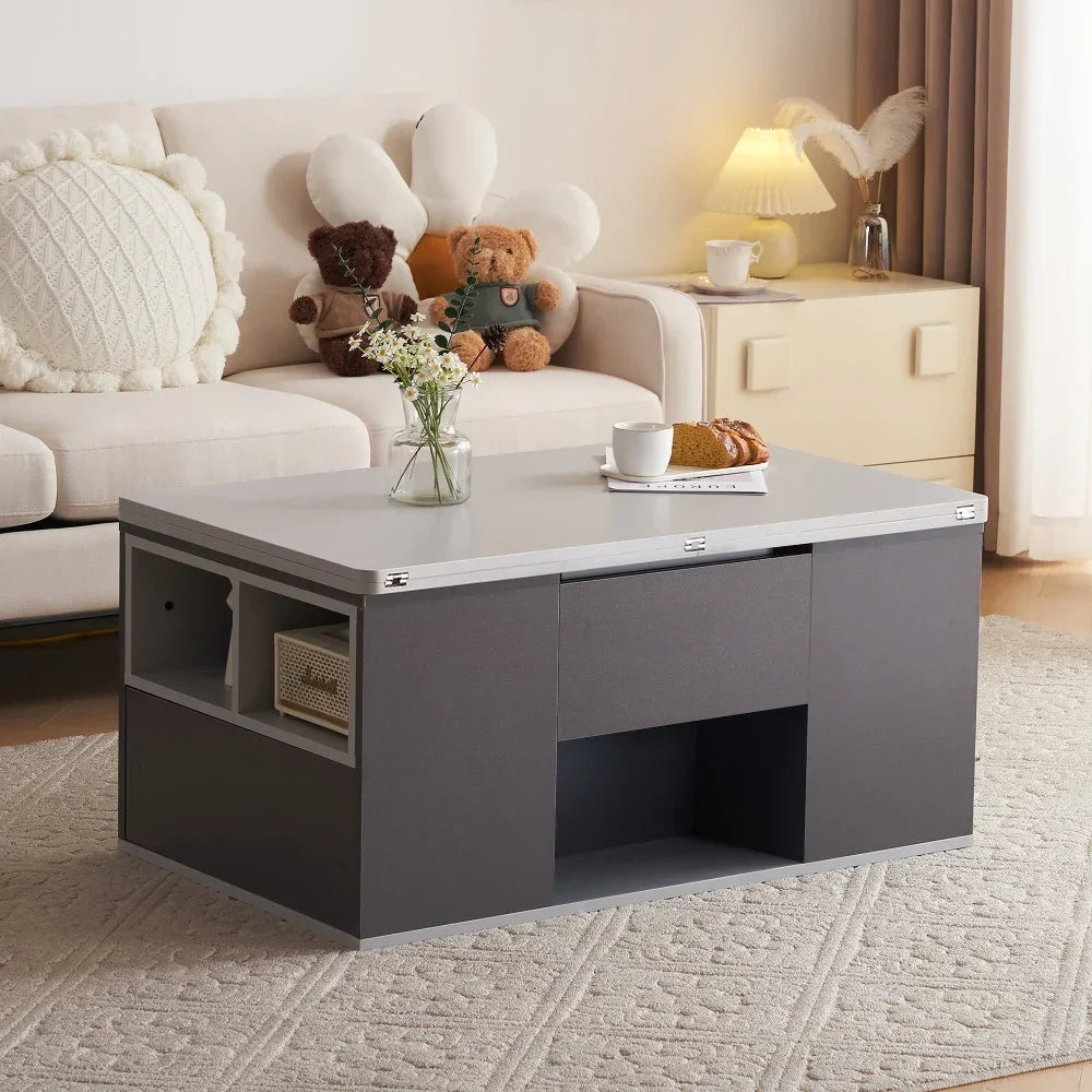 Liftable Multifunctional Coffee Table – Opens To 2 Separate Tables, with Drawer & Large Capacity | Leisure Table for Living Room