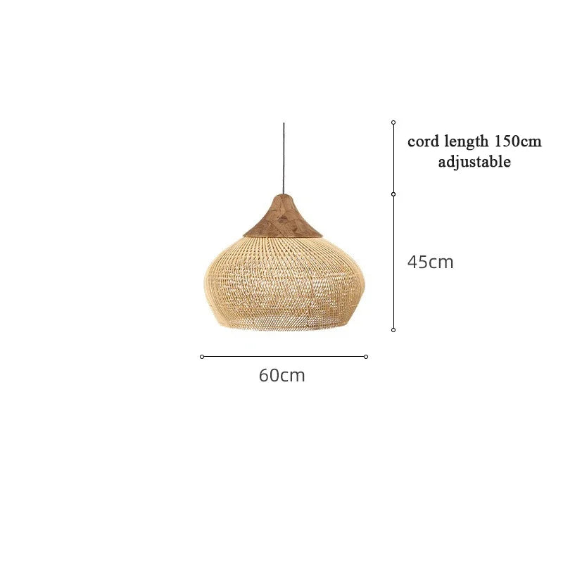 Vintage Rattan Pendant Light Woven Wicker Chandelier for Dining Room Living Room Dining Table LED Ceiling Hanging Lamp E27