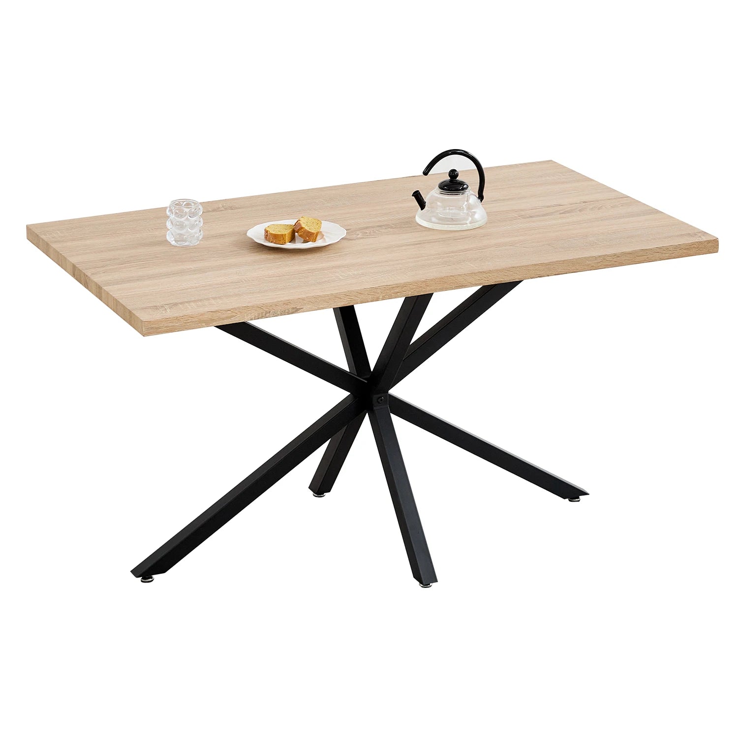 Modern Minimalist Rectangular Dining Table With Metal Base, For 4 - 6 People, Suitable For Kitchen/Dining Room, 140*80cm