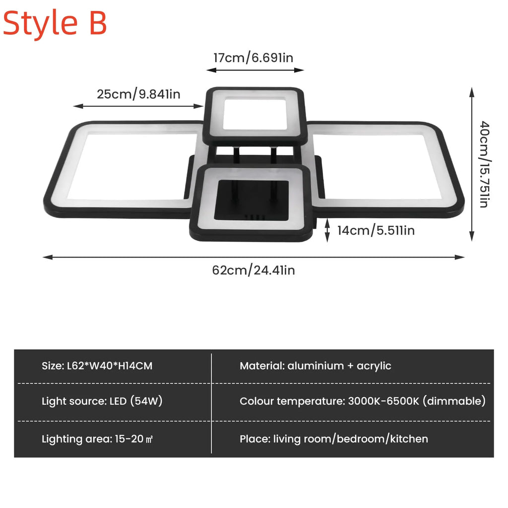 LED Ceiling Lights,Dimmable Square Light Fittings Ceilings with Remote Control 3000K/4500K/6500K For Dining Room,Bedroom