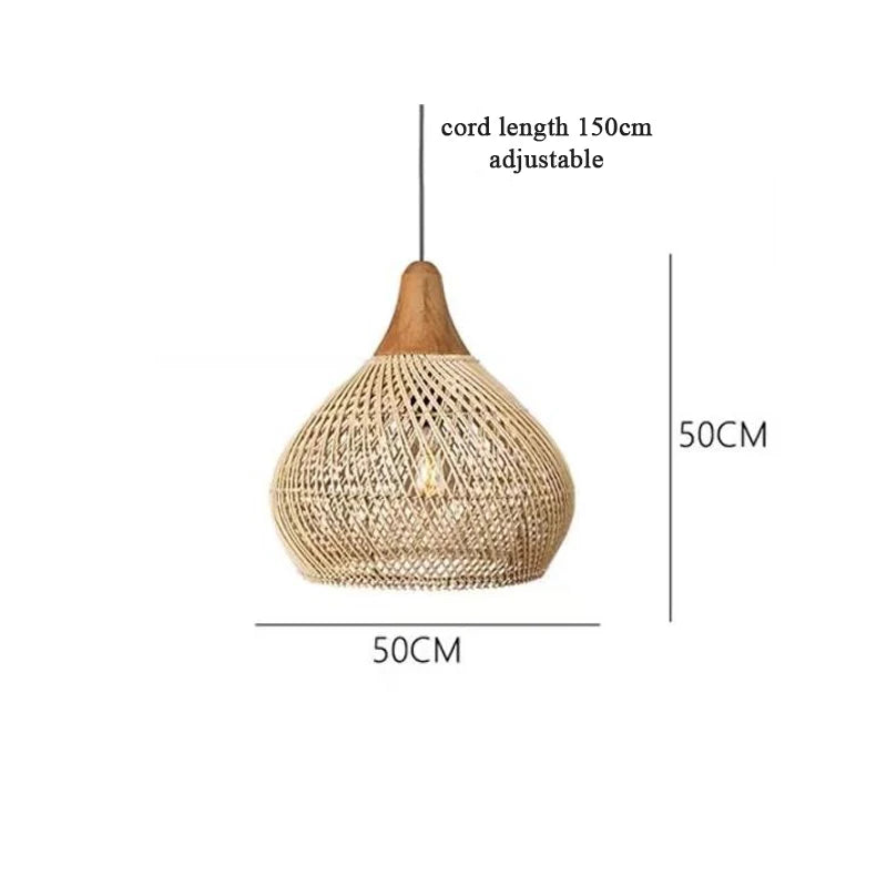 Vintage Rattan Pendant Light Woven Wicker Chandelier for Dining Room Living Room Dining Table LED Ceiling Hanging Lamp E27