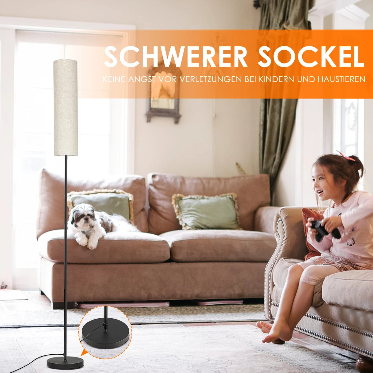 Modern dimmable floor lamp, modern fabric lampshade remote control, suitable for living room, office and bedroom, remote control