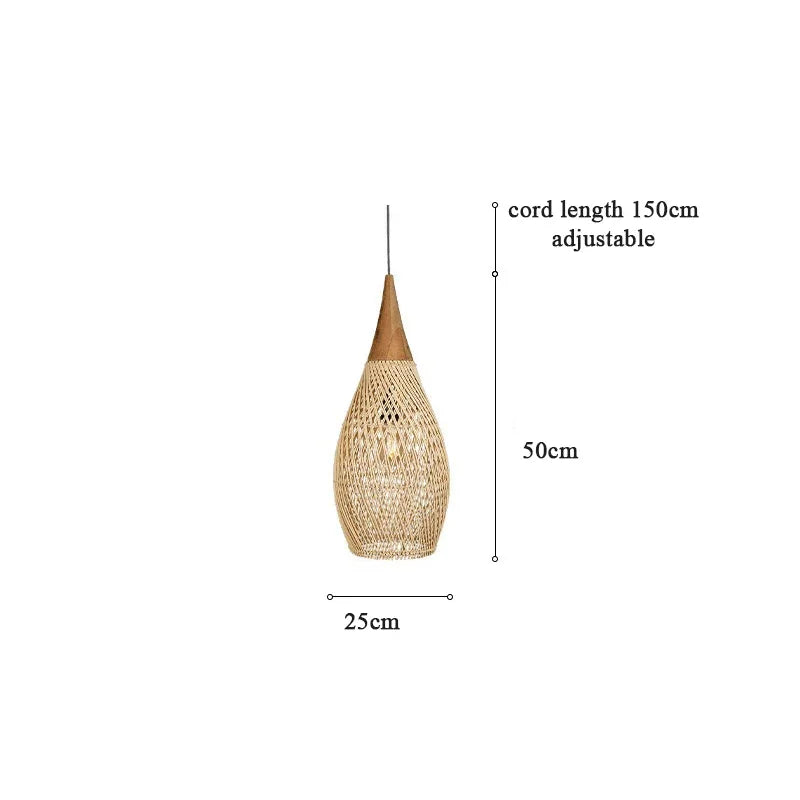 Vintage Rattan Pendant Light Woven Wicker Chandelier for Dining Room Living Room Dining Table LED Ceiling Hanging Lamp E27