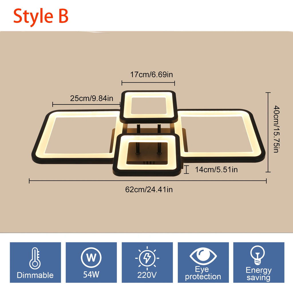 LED Ceiling Lights,Dimmable Square Light Fittings Ceilings with Remote Control 3000K/4500K/6500K For Dining Room,Bedroom