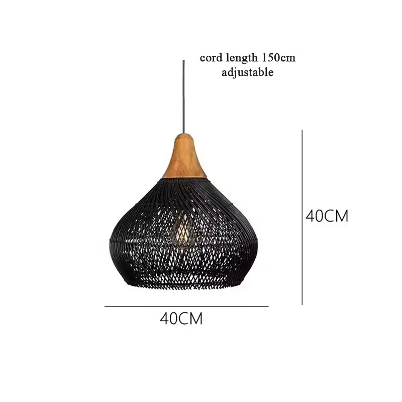 Vintage Rattan Pendant Light Woven Wicker Chandelier for Dining Room Living Room Dining Table LED Ceiling Hanging Lamp E27