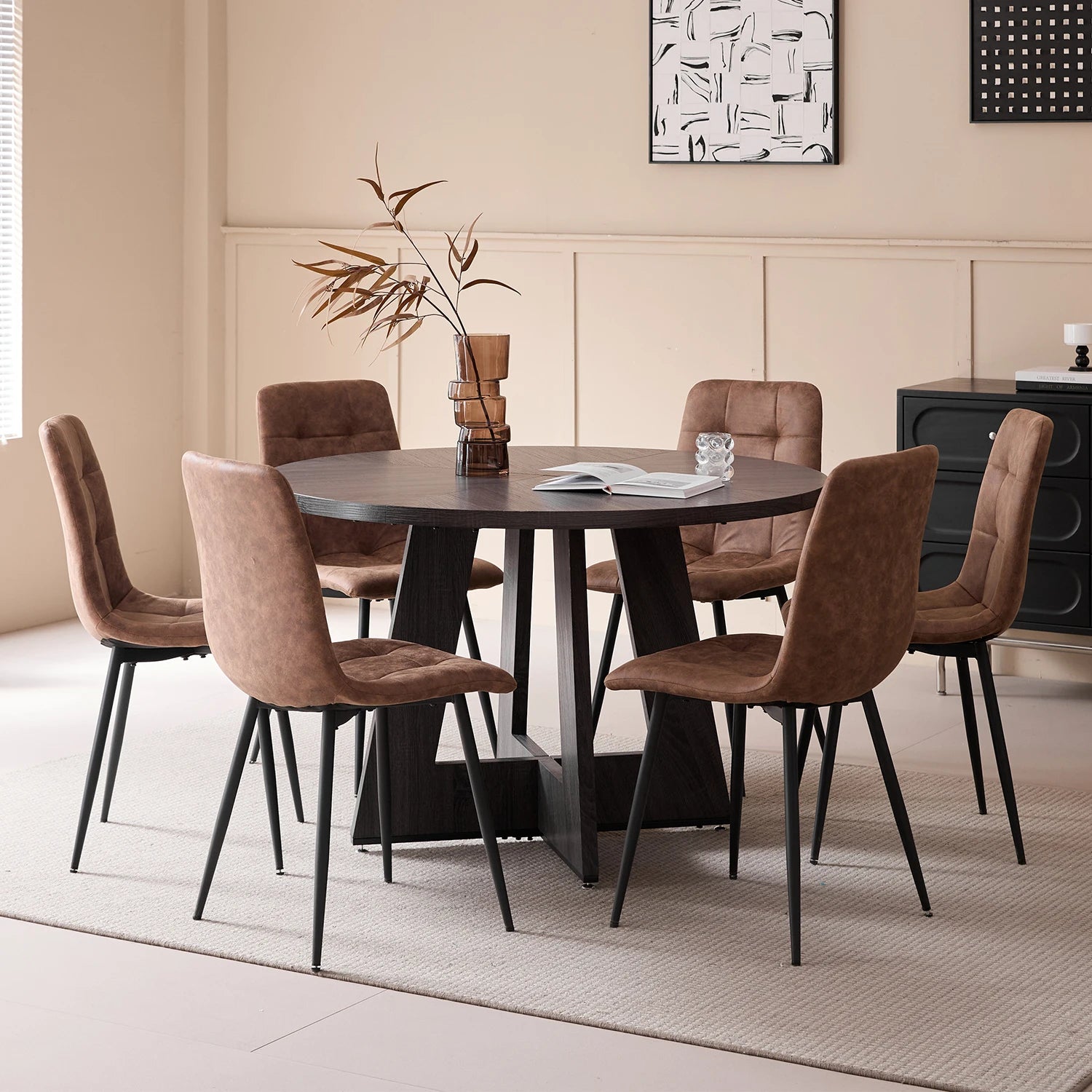 EGOONM Nordic Round Table Solid Wood Dining Table Library Center Medieval Rounded Table Balcony Living Room Home Furniture 120cm