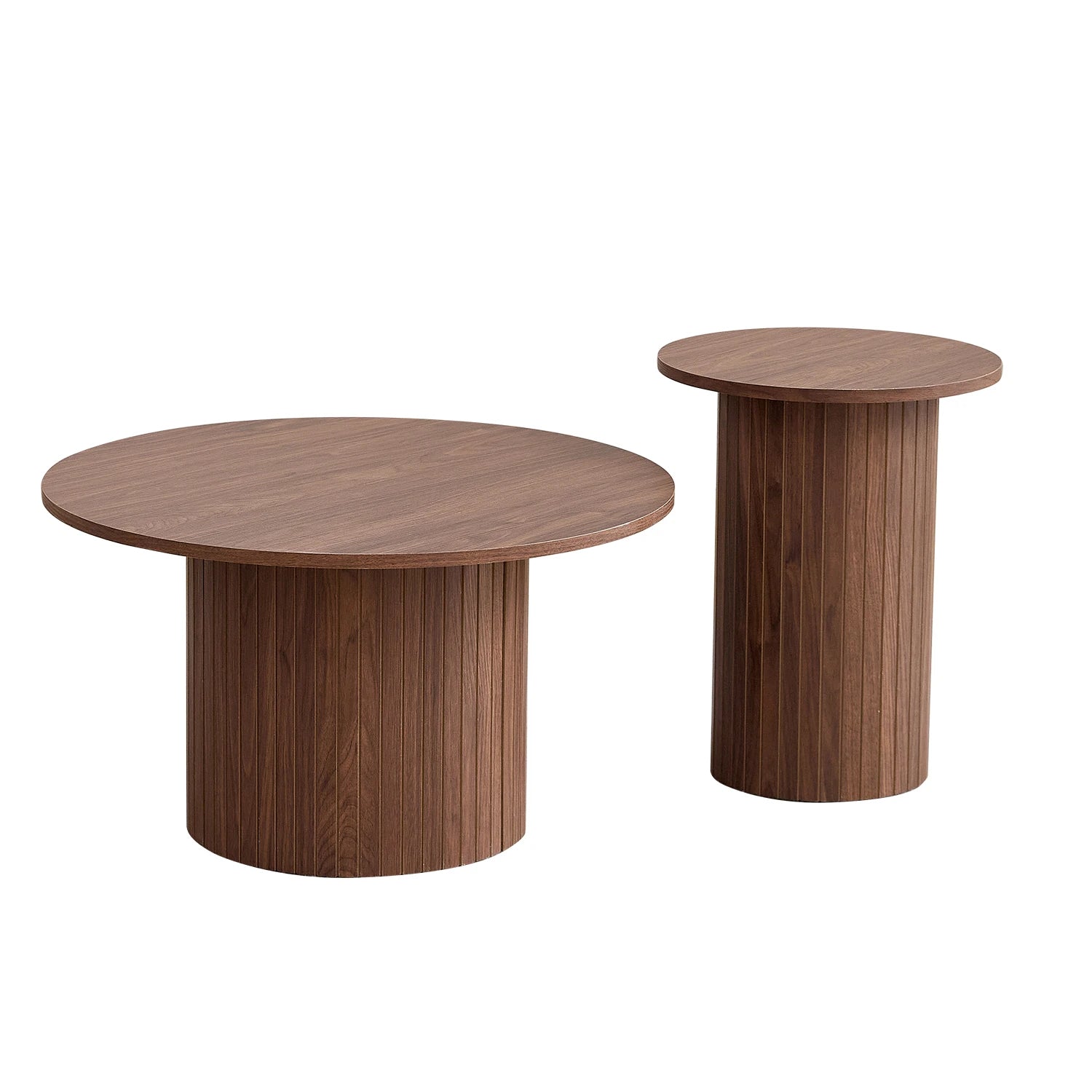 Set of 2 Nordic Style Wooden Round Coffee Table Set, Wooden Nesting Coffee Table, for Living Room/Bedroom Furniture