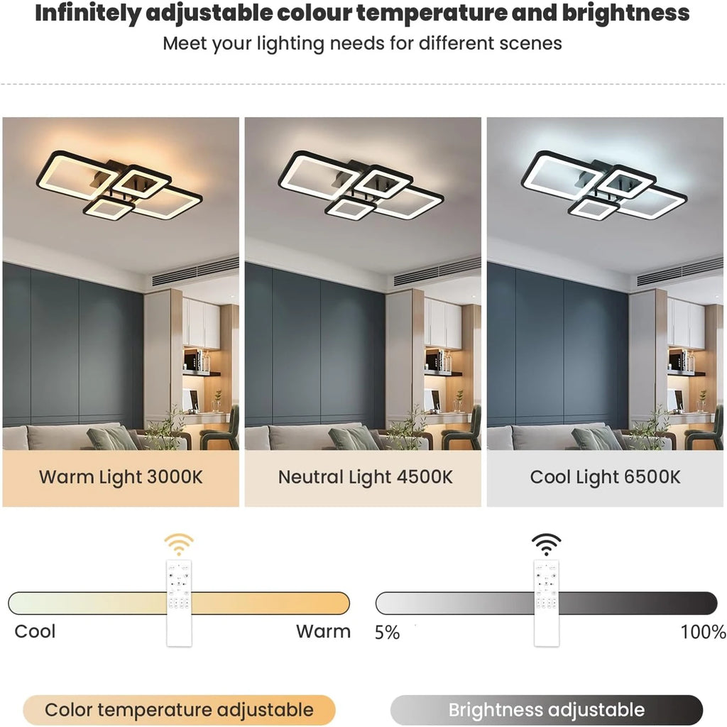 LED Ceiling Lights,Dimmable Square Light Fittings Ceilings with Remote Control 3000K/4500K/6500K For Dining Room,Bedroom