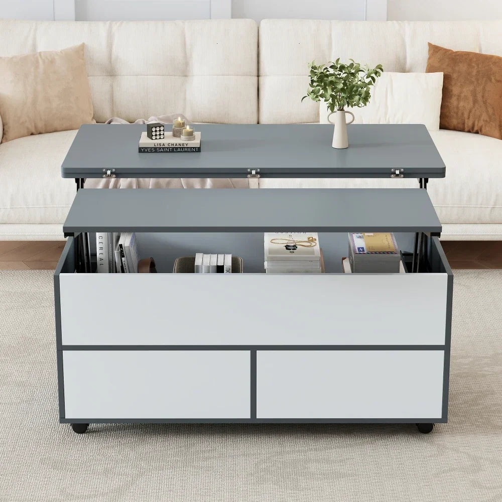 Liftable Multifunctional Coffee Table – Opens To 2 Separate Tables, with Drawer & Large Capacity | Leisure Table for Living Room