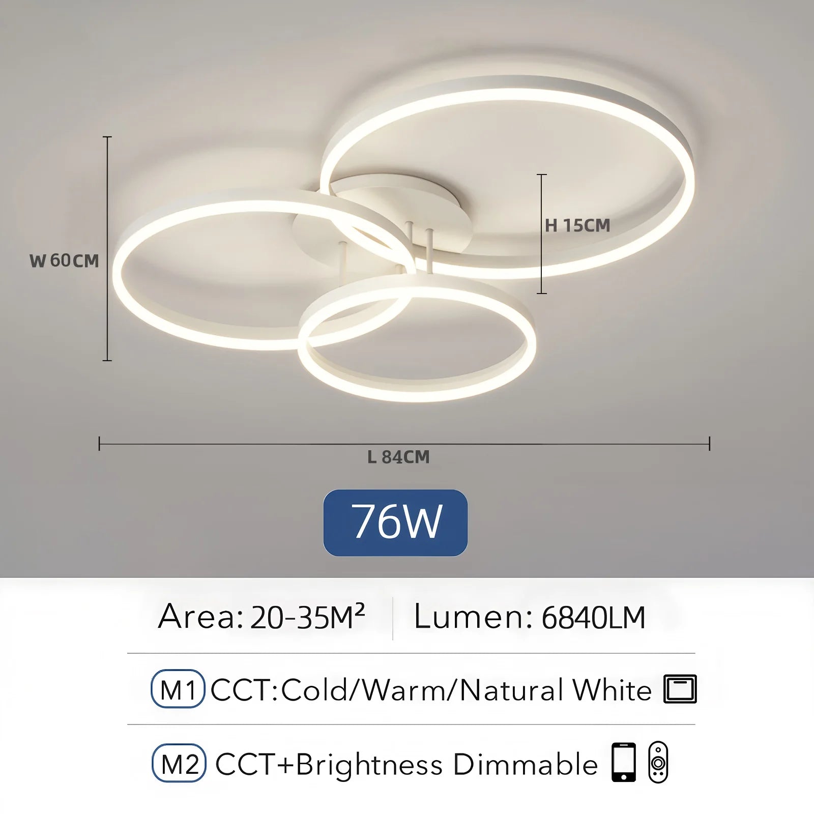 Modern Ceiling Pendant Lights 3 Rings Smart Lustre Ceiling Chandelier Remote Control Dimming LED Simple Living Room Ceiling Lamp