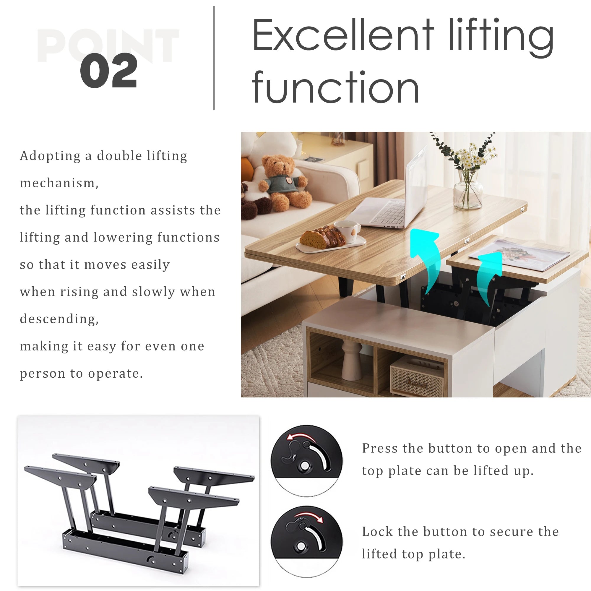 Liftable Multifunctional Coffee Table – Opens To 2 Separate Tables, with Drawer & Large Capacity | Leisure Table for Living Room