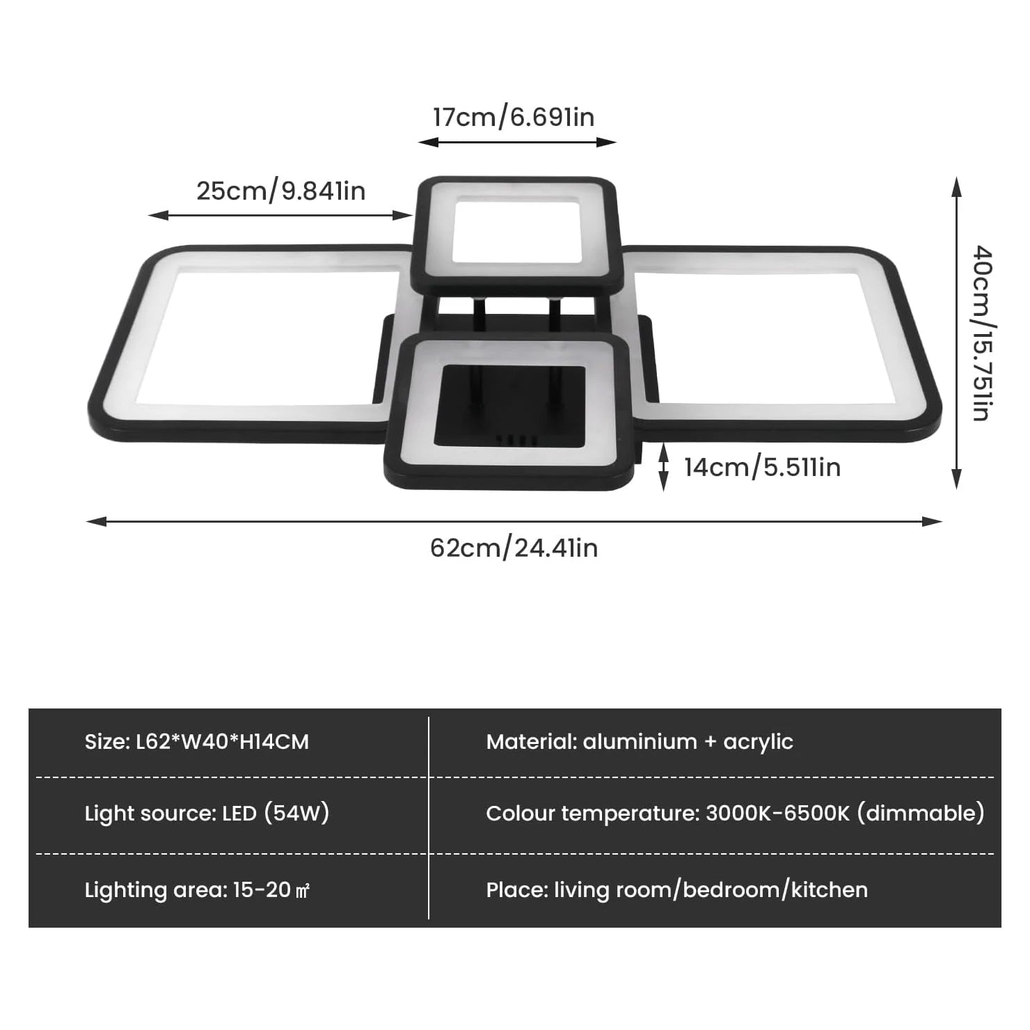 Modern LED Ceiling Light,54W Dimmable Ceiling Light with Remote Control Ceiling Lamp for Living Room