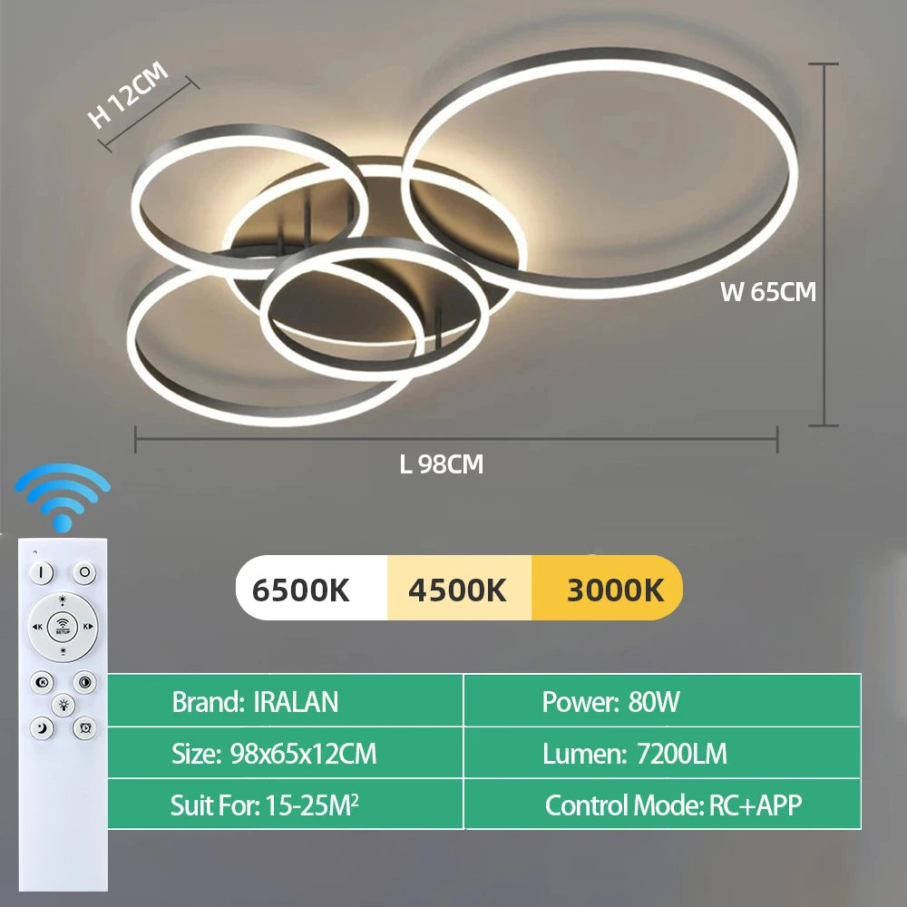 Nordic Simple LED Ceiling Chandelier Home Lighting Ring Acrylic 3 Colors Dimmable Fixture Living Room Bedroom Fixture