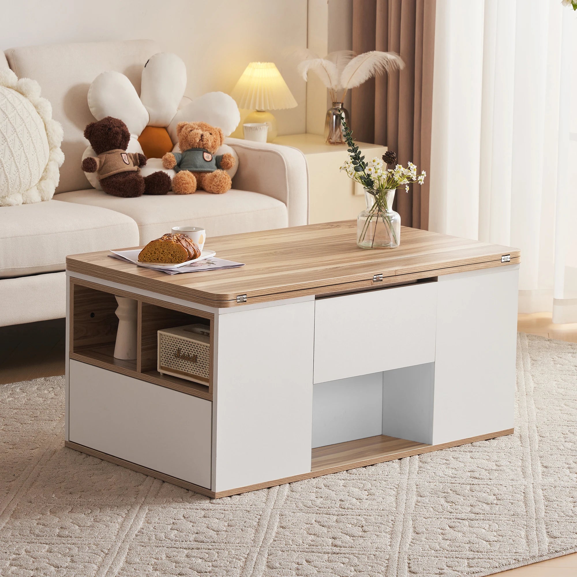 Liftable Multifunctional Coffee Table – Opens To 2 Separate Tables, with Drawer & Large Capacity | Leisure Table for Living Room