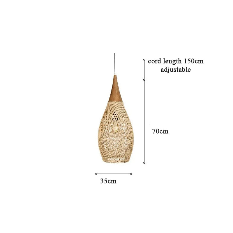 Vintage Rattan Pendant Light Woven Wicker Chandelier for Dining Room Living Room Dining Table LED Ceiling Hanging Lamp E27