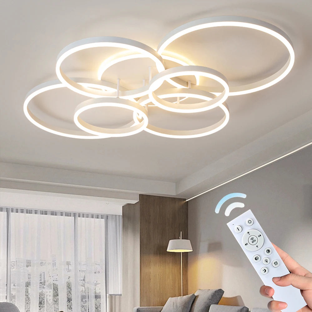 Nordic Simple LED Ceiling Chandelier Home Lighting Ring Acrylic 3 Colors Dimmable Fixture Living Room Bedroom Fixture