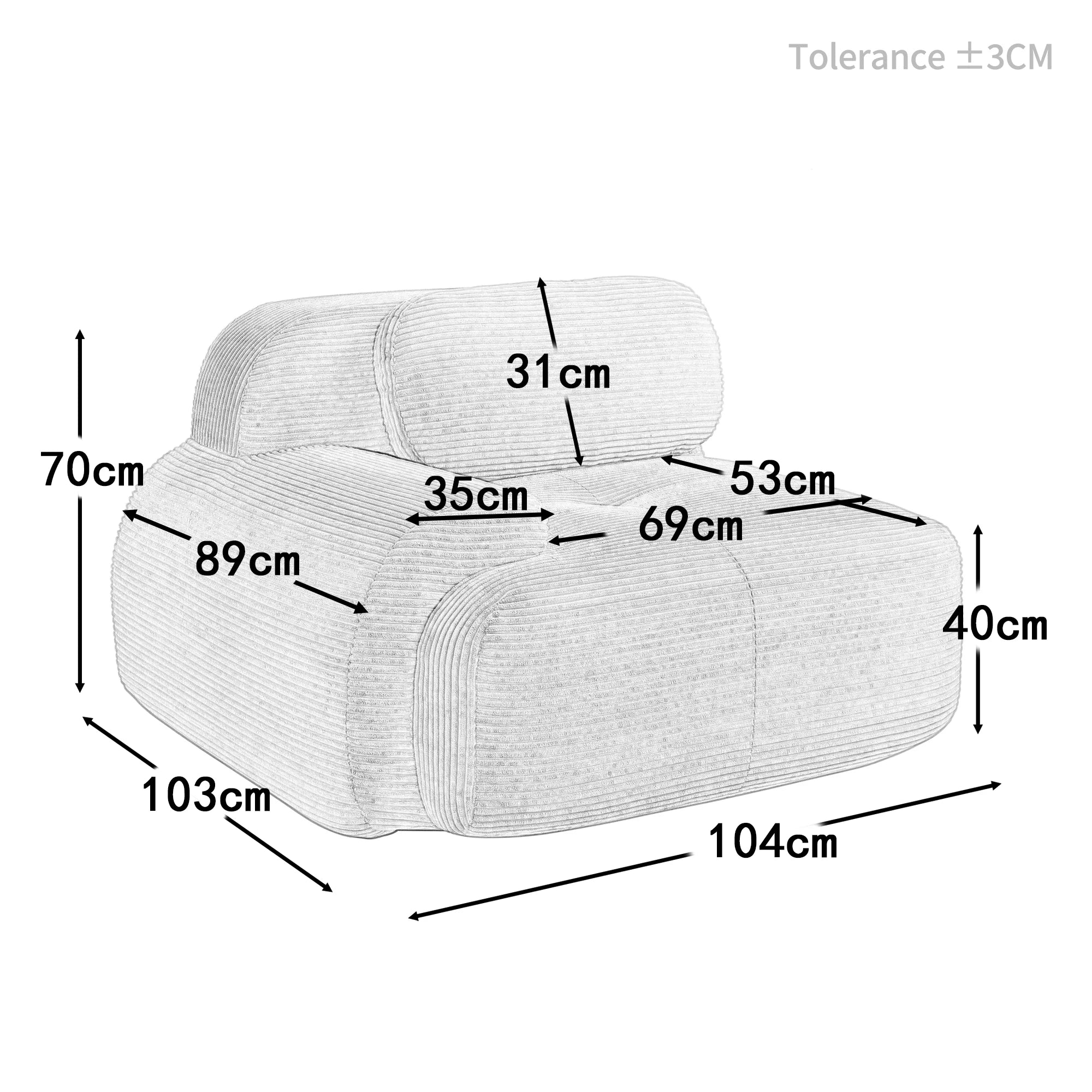 1piece Modern Lovely Sofa Without Armrests with Cushion, Living Room Furniture, Modular Corner Sofa, Premium Cordstock Fabric