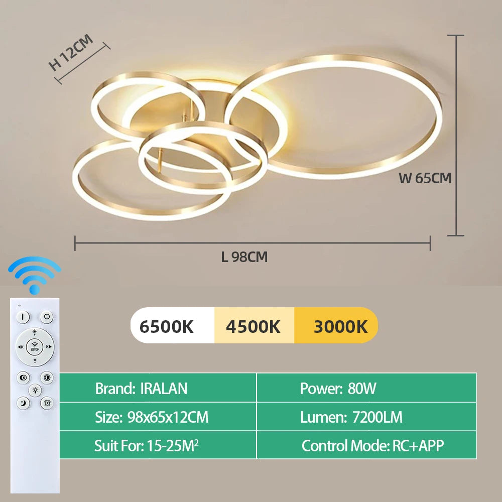 Nordic Simple LED Ceiling Chandelier Home Lighting Ring Acrylic 3 Colors Dimmable Fixture Living Room Bedroom Fixture