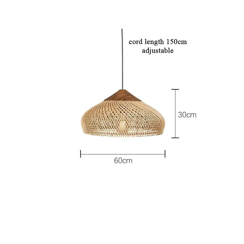 Vintage Rattan Pendant Light Woven Wicker Chandelier for Dining Room Living Room Dining Table LED Ceiling Hanging Lamp E27