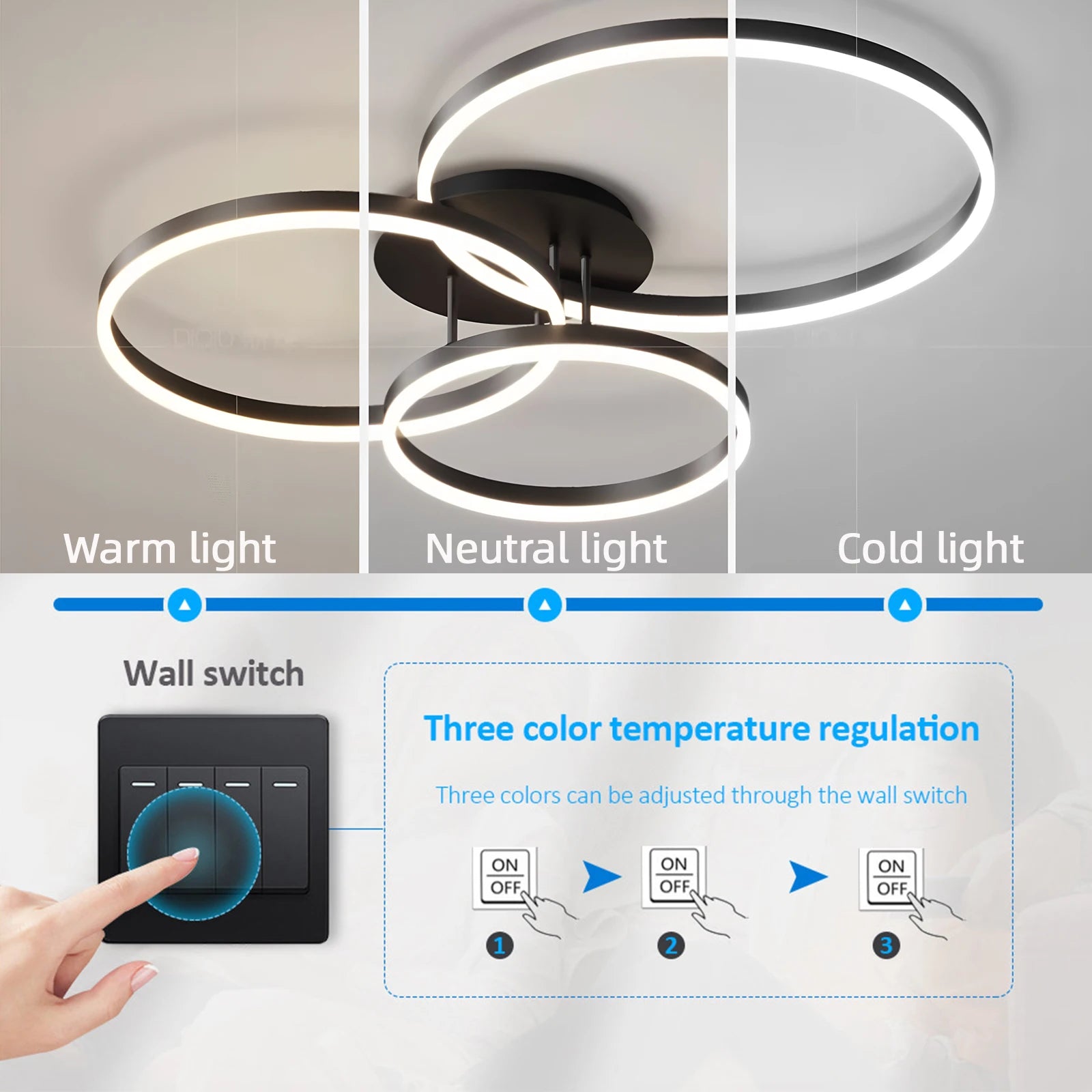 Modern Ceiling Pendant Lights 3 Rings Smart Lustre Ceiling Chandelier Remote Control Dimming LED Simple Living Room Ceiling Lamp
