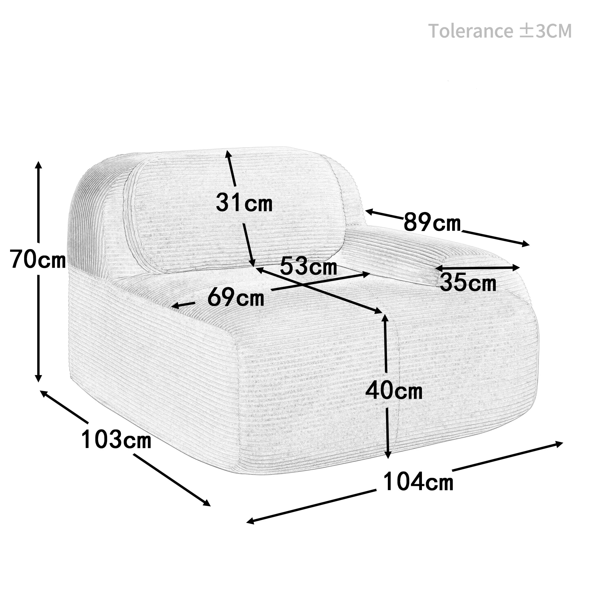 1piece Modern Lovely Sofa Without Armrests with Cushion, Living Room Furniture, Modular Corner Sofa, Premium Cordstock Fabric