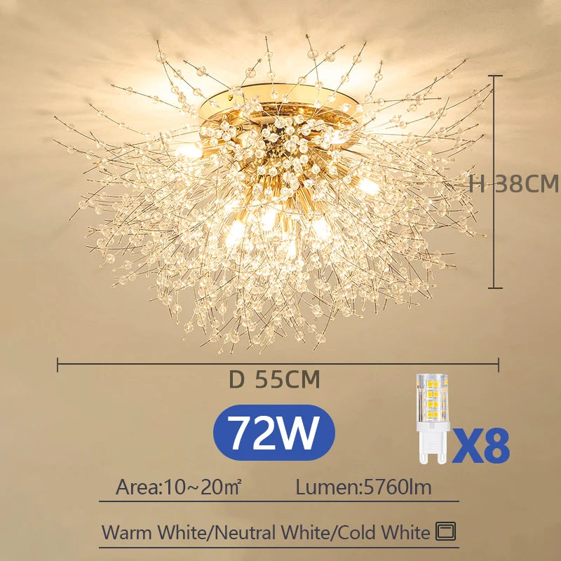 French Crystal Chandeliers Ceiling Light Firework Ceiling Lights Gold K9 Crystal For Living Room Bedroom Hallway Kitchen Lounge