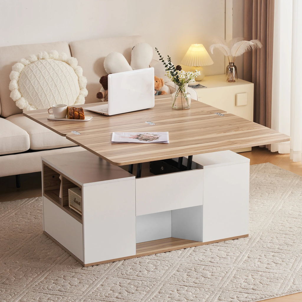 Liftable Multifunctional Coffee Table – Opens To 2 Separate Tables, with Drawer & Large Capacity | Leisure Table for Living Room