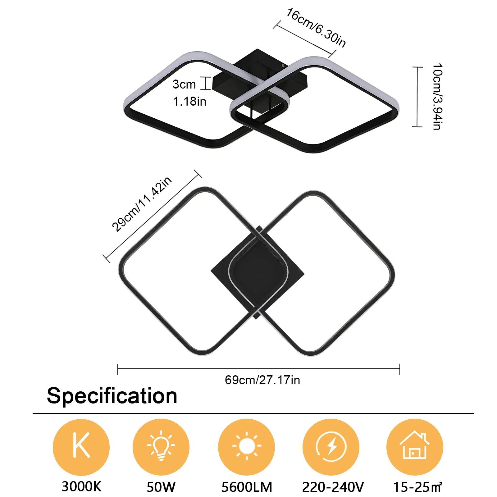 Dimmable LED Ceiling Light with Remote Control,50W 5600LM Modern LED Chandelier 3000K-6500K Adjustable Brightness