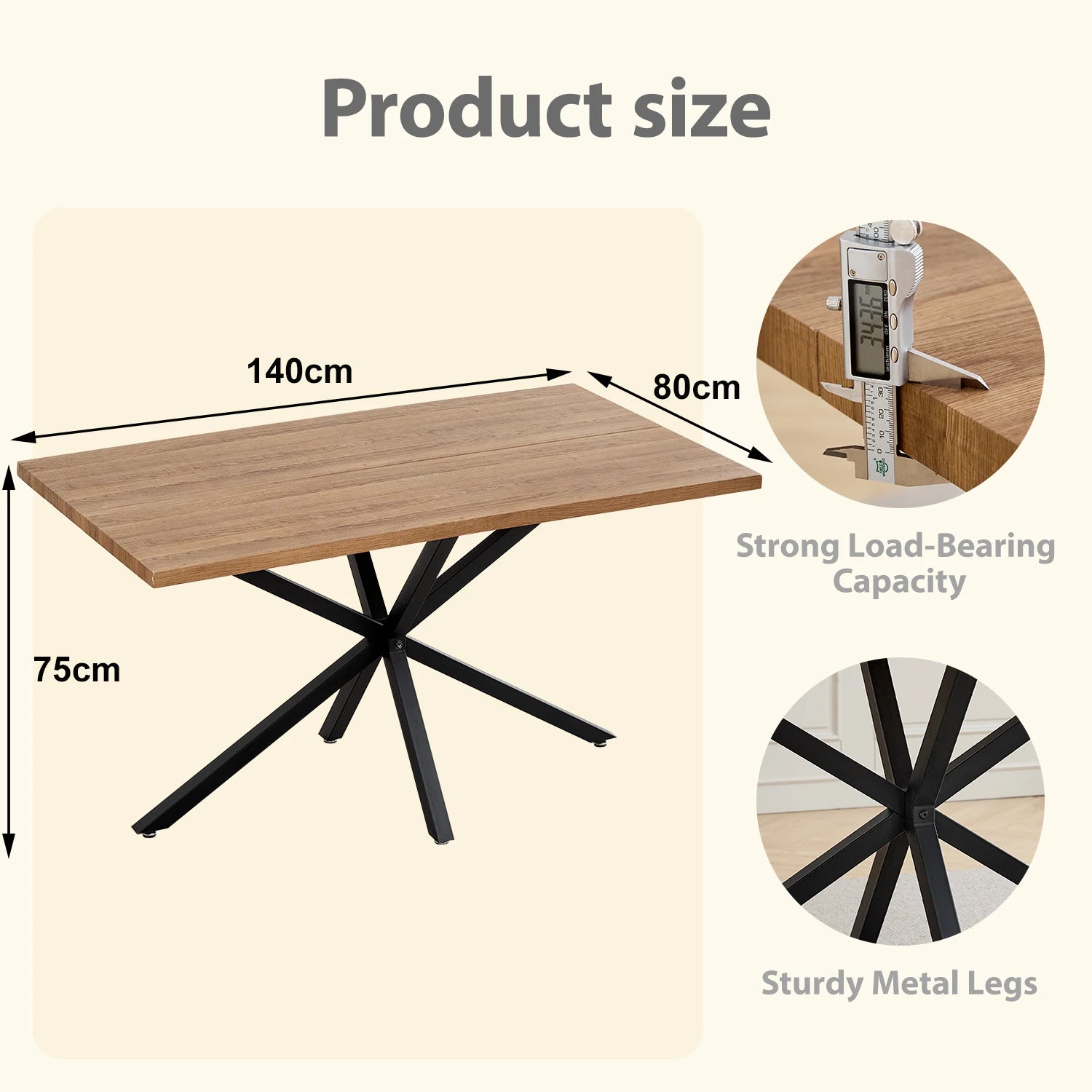 Modern Minimalist Rectangular Dining Table With Metal Base, For 4 - 6 People, Suitable For Kitchen/Dining Room, 140*80cm