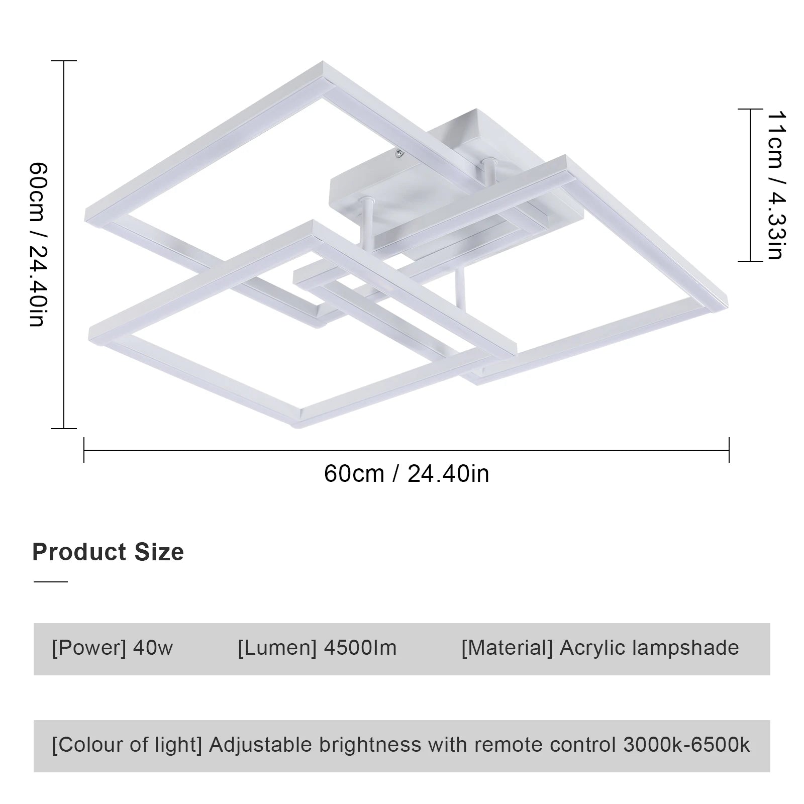 Dimmable LED Ceiling Lamp,40W 4500LM Ceiling Lights with Remote Control,3000k-6500k For Bedroom Living Room