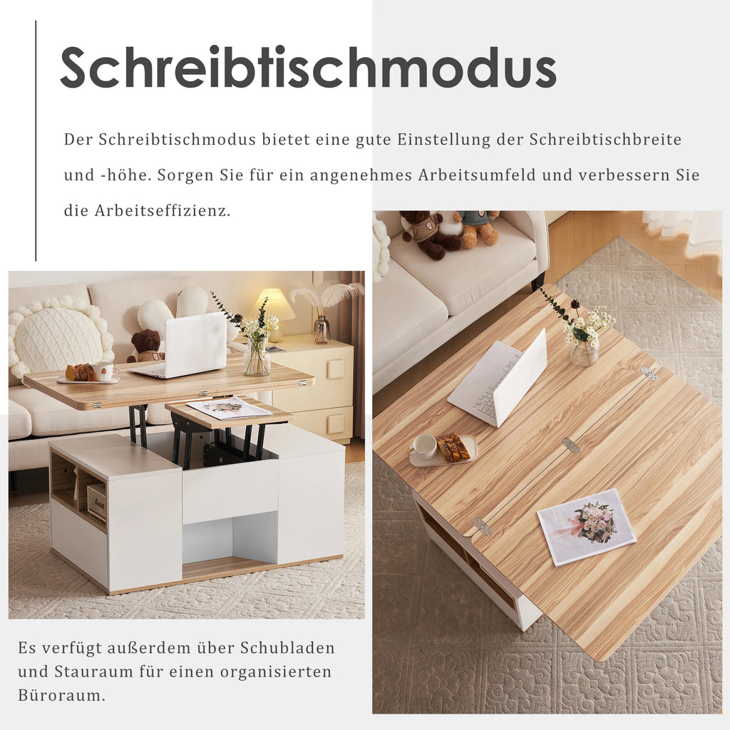 Liftable Multifunctional Coffee Table – Opens To 2 Separate Tables, with Drawer & Large Capacity | Leisure Table for Living Room