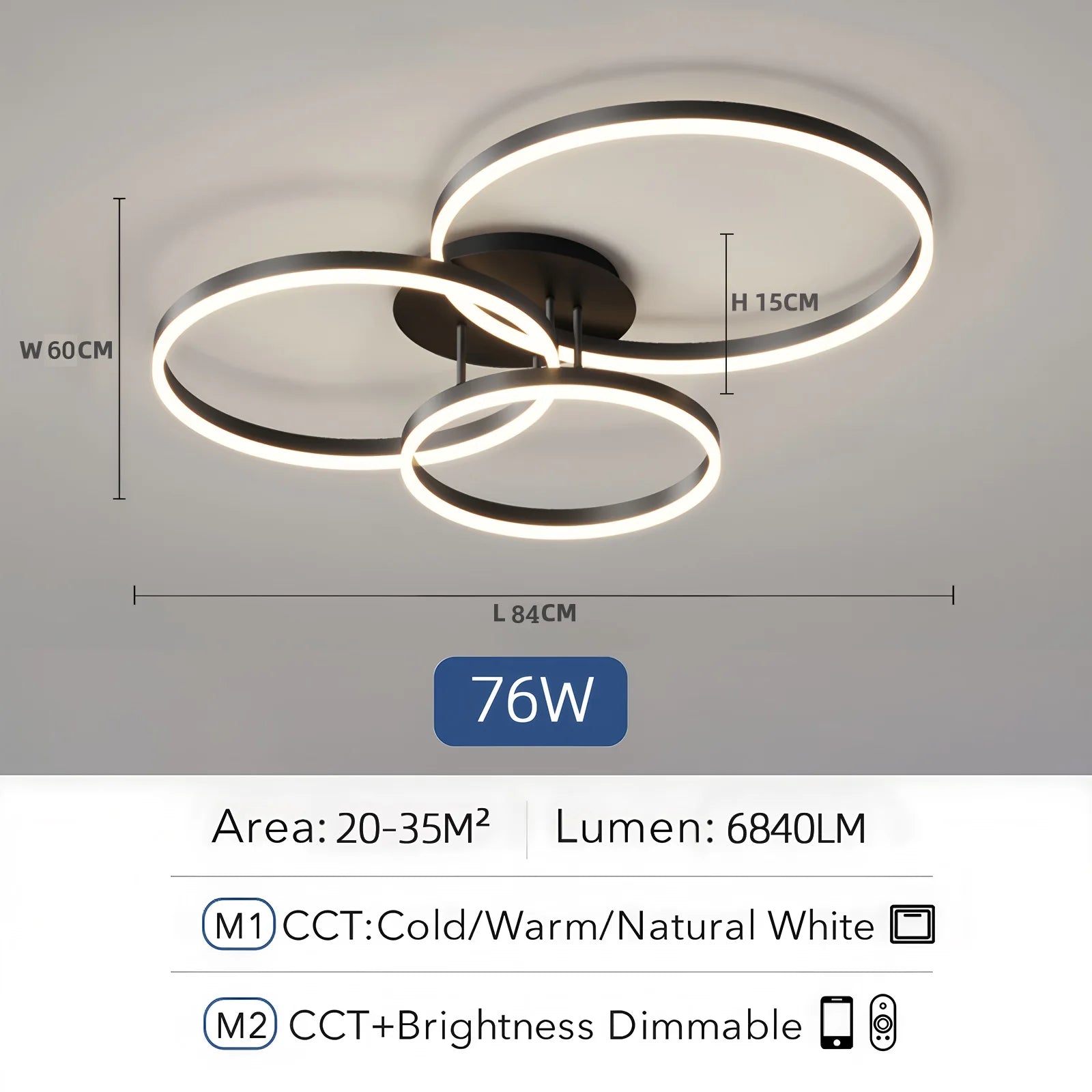 Modern Ceiling Pendant Lights 3 Rings Smart Lustre Ceiling Chandelier Remote Control Dimming LED Simple Living Room Ceiling Lamp