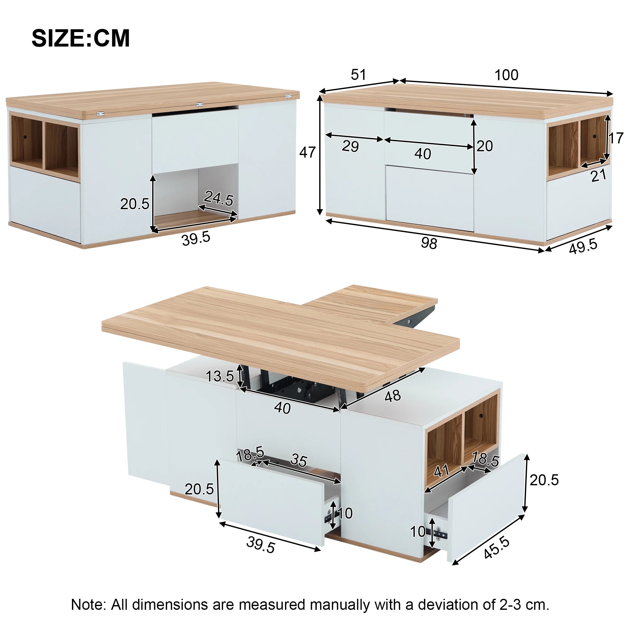 Liftable Multifunctional Coffee Table – Opens To 2 Separate Tables, with Drawer & Large Capacity | Leisure Table for Living Room
