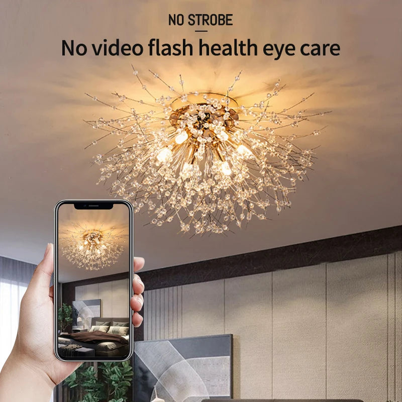 French Crystal Chandeliers Ceiling Light Firework Ceiling Lights Gold K9 Crystal For Living Room Bedroom Hallway Kitchen Lounge