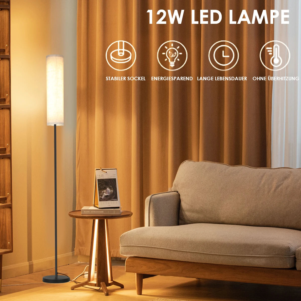 Modern dimmable floor lamp, modern fabric lampshade remote control, suitable for living room, office and bedroom, remote control