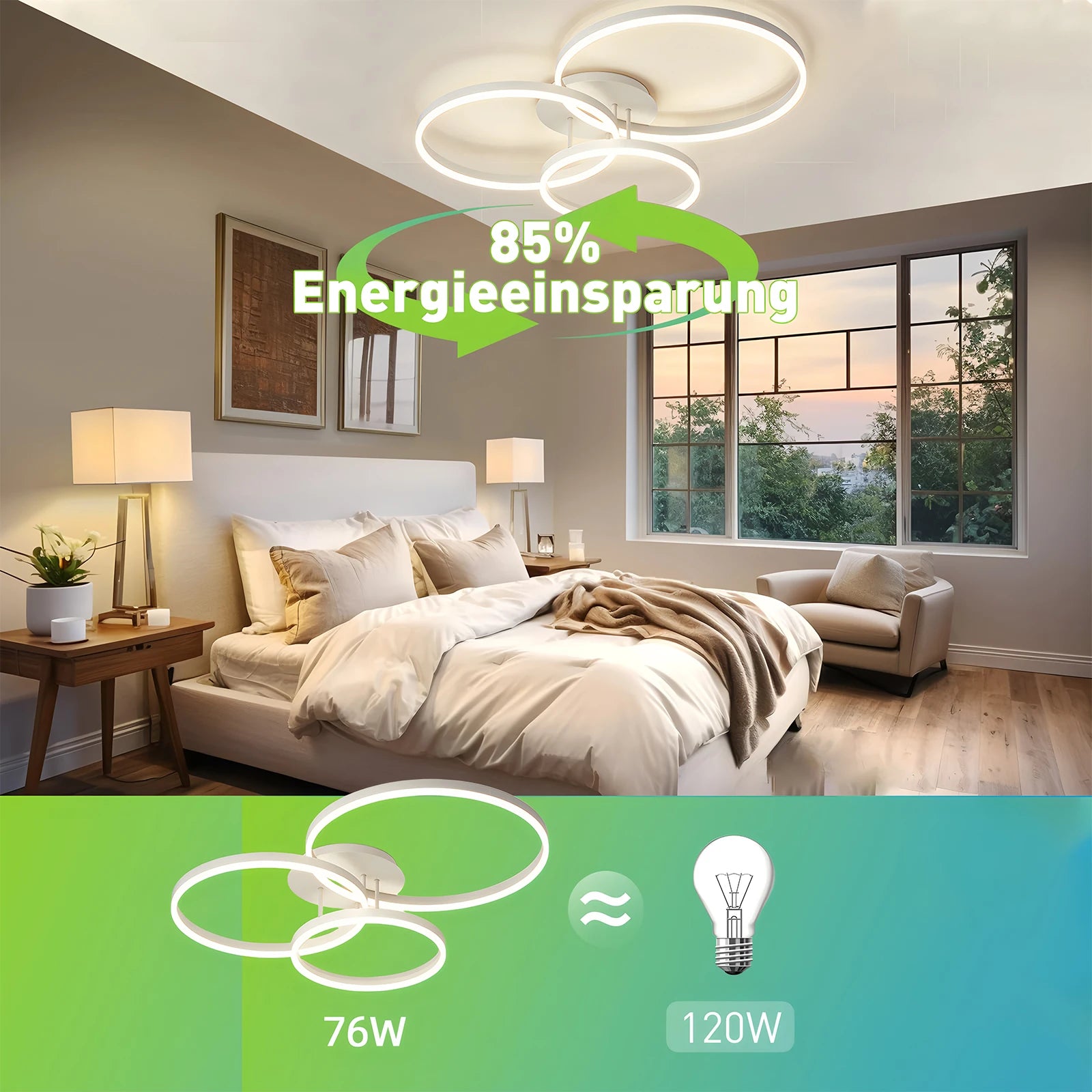 Modern Ceiling Pendant Lights 3 Rings Smart Lustre Ceiling Chandelier Remote Control Dimming LED Simple Living Room Ceiling Lamp